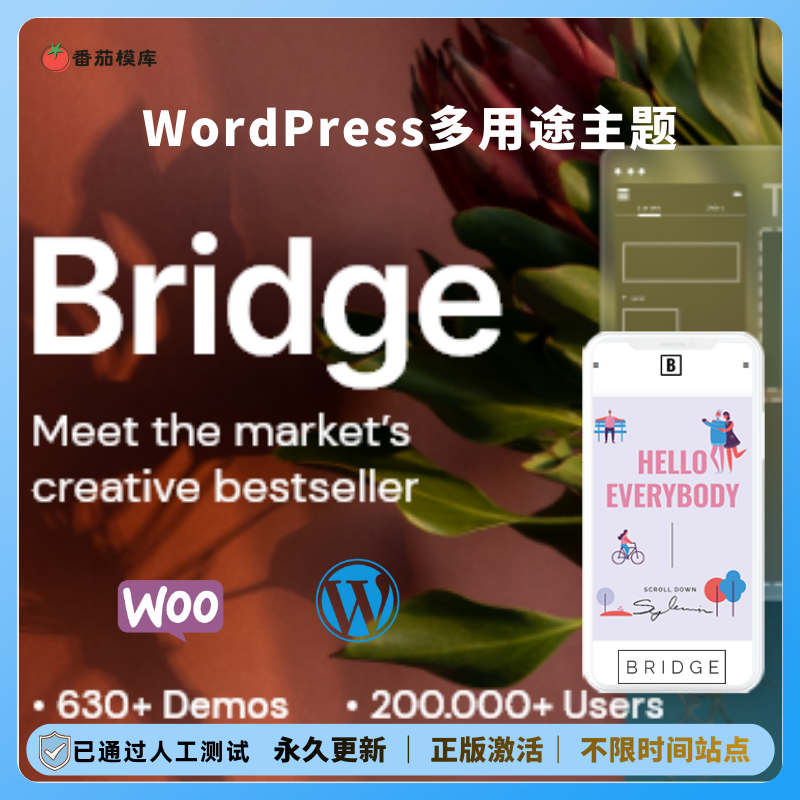 Bridge WordPress主题 创意多用途网站模板 610+演示模板 Elementor建站 企业博客电商主题 正版授权 支持WooCommerce 手机自适应 持续更新-专注于各种精品源码阿七源码